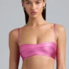 Kennedy Metallic Denim Cropped Bralette in Deep Pink