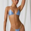 Keshi Pearl-Detail Triangle Bikini Top in Sky Blue