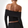Kesia Modal Off-Shoulder Long-Sleeve Top in Black