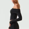Kesia Modal Off-Shoulder Long-Sleeve Top in Black