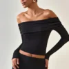 Kesia Modal Off-Shoulder Long-Sleeve Top in Black