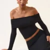 Kesia Modal Off-Shoulder Long-Sleeve Top in Black