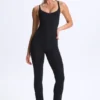 Kiki Modal Plunge Open-Back Flared Jumpsuit in Black Kiki Modal Plunge Open-Back Flared Jumpsuit in Black