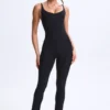 Kiki Modal Plunge Open-Back Flared Jumpsuit in Black Kiki Modal Plunge Open-Back Flared Jumpsuit in Black