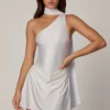 Kiraz Asymmetric Scarf-Detail Mini Dress in White