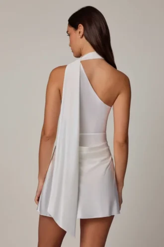 Kiraz Asymmetric Scarf-Detail Mini Dress in White