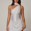 Kiraz Asymmetric Scarf-Detail Mini Dress in White