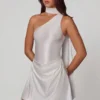 Kiraz Asymmetric Scarf-Detail Mini Dress in White