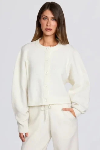 Knit Cropped Cardigan in Ivory Knit Cropped Cardigan in Ivory