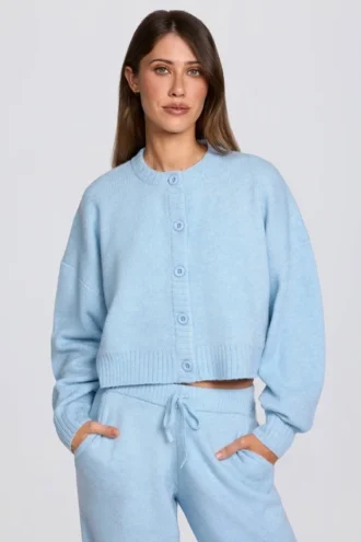 Knit Cropped Cardigan in Powder Blue Knit Cropped Cardigan in Powder Blue