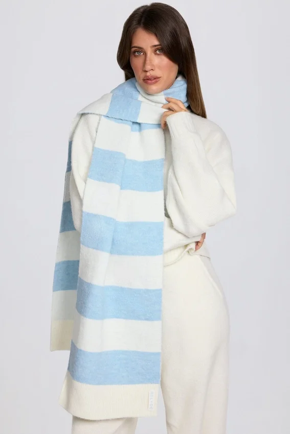 Knit Striped Scarf in Powder Blue Knit Striped Scarf in Powder Blue