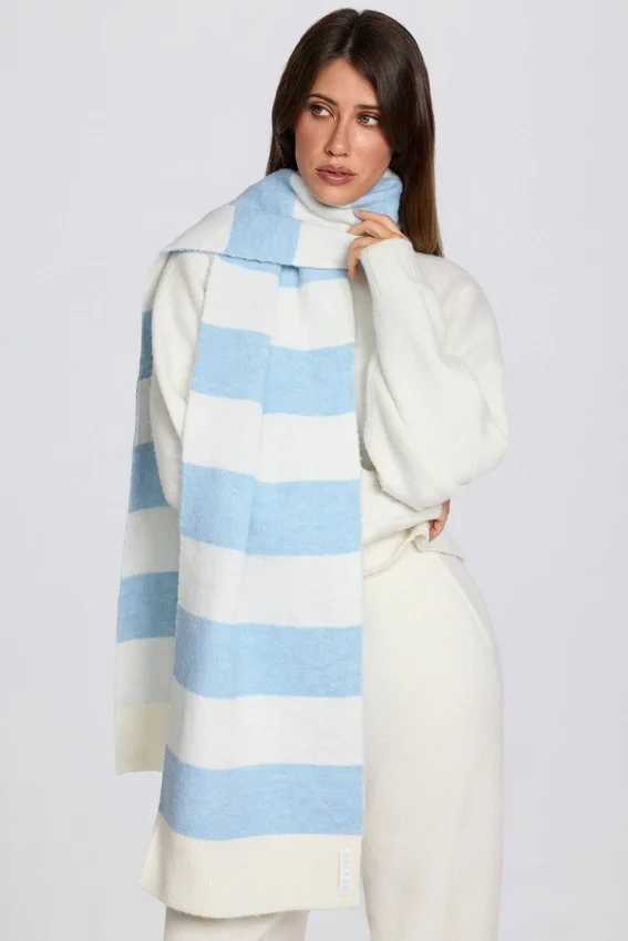 Knit Striped Scarf in Powder Blue Knit Striped Scarf in Powder Blue