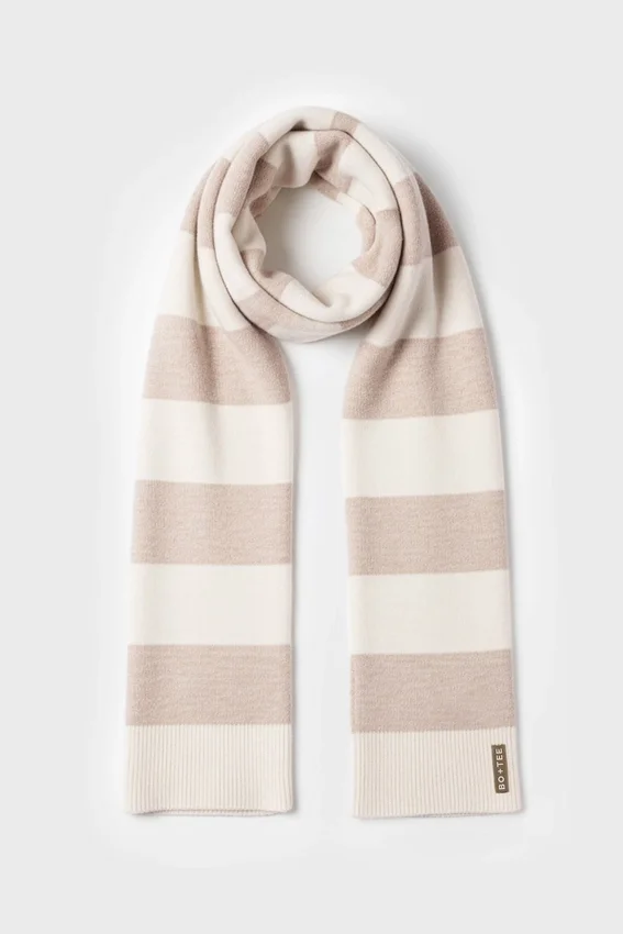 Knitted Striped Scarf in Ivory Knitted Striped Scarf in Ivory