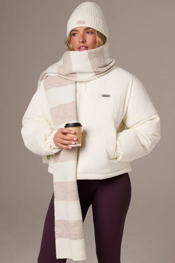 Knitted Striped Scarf in Ivory Knitted Striped Scarf in Ivory