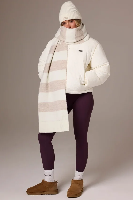 Knitted Striped Scarf in Ivory Knitted Striped Scarf in Ivory