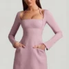 Ksenia Pinstripe Structured A-Line Mini Dress in Mauve Ksenia Pinstripe Structured A-Line Mini Dress in Mauve
