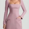 Ksenia Pinstripe Structured A-Line Mini Dress in Mauve Ksenia Pinstripe Structured A-Line Mini Dress in Mauve