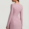 Ksenia Pinstripe Structured A-Line Mini Dress in Mauve Ksenia Pinstripe Structured A-Line Mini Dress in Mauve
