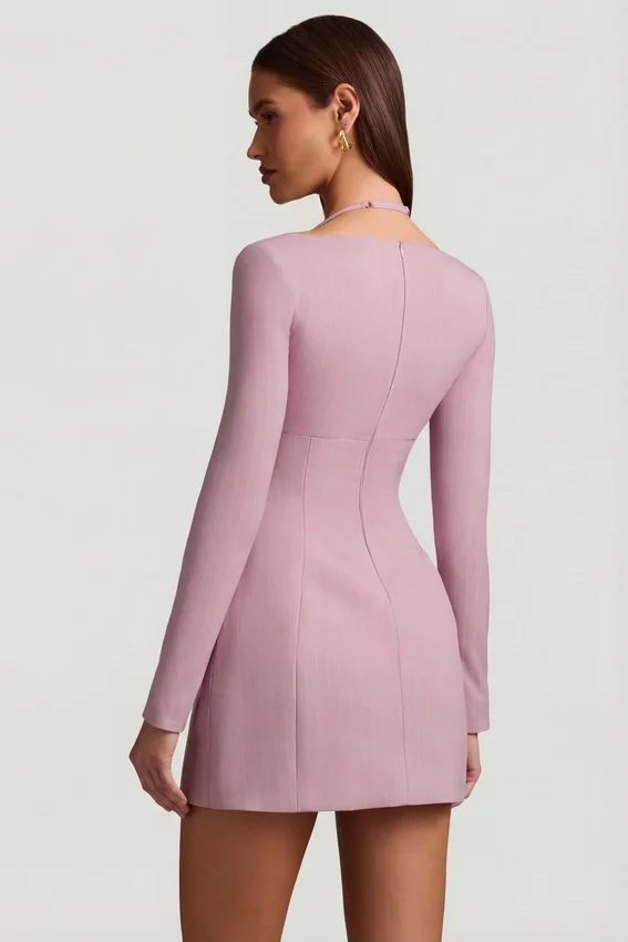 Ksenia Pinstripe Structured A-Line Mini Dress in Mauve Ksenia Pinstripe Structured A-Line Mini Dress in Mauve
