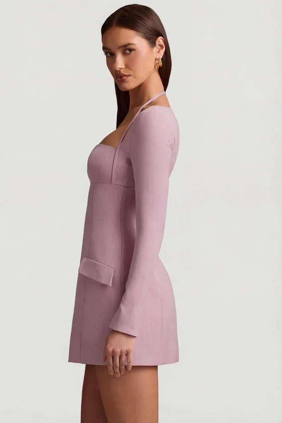 Ksenia Pinstripe Structured A-Line Mini Dress in Mauve Ksenia Pinstripe Structured A-Line Mini Dress in Mauve