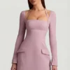 Ksenia Pinstripe Structured A-Line Mini Dress in Mauve Ksenia Pinstripe Structured A-Line Mini Dress in Mauve