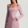 Ksenia Pinstripe Structured A-Line Mini Dress in Mauve Ksenia Pinstripe Structured A-Line Mini Dress in Mauve