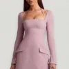 Ksenia Pinstripe Structured A-Line Mini Dress in Mauve Ksenia Pinstripe Structured A-Line Mini Dress in Mauve