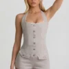 Lalita Button-Down Halterneck Playsuit in Ecru Lalita Button-Down Halterneck Playsuit in Ecru