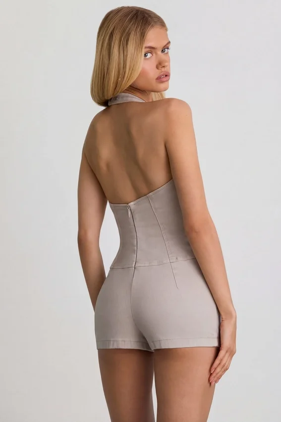 Lalita Button-Down Halterneck Playsuit in Ecru Lalita Button-Down Halterneck Playsuit in Ecru