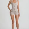 Lalita Button-Down Halterneck Playsuit in Ecru Lalita Button-Down Halterneck Playsuit in Ecru