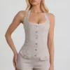 Lalita Button-Down Halterneck Playsuit in Ecru Lalita Button-Down Halterneck Playsuit in Ecru