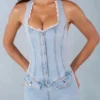 Lalita Button-Down Halterneck Playsuit in Light Denim Lalita Button-Down Halterneck Playsuit in Light Denim