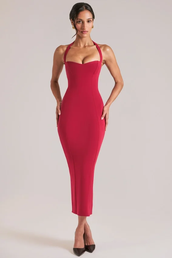 Landen Halterneck Midaxi Dress in Cherry Red Landen Halterneck Midaxi Dress in Cherry Red