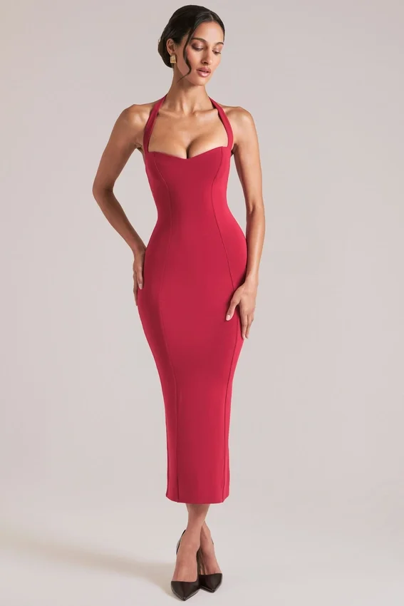 Landen Halterneck Midaxi Dress in Cherry Red Landen Halterneck Midaxi Dress in Cherry Red