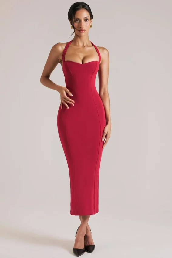 Landen Halterneck Midaxi Dress in Cherry Red Landen Halterneck Midaxi Dress in Cherry Red