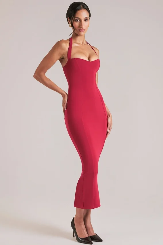 Landen Halterneck Midaxi Dress in Cherry Red Landen Halterneck Midaxi Dress in Cherry Red