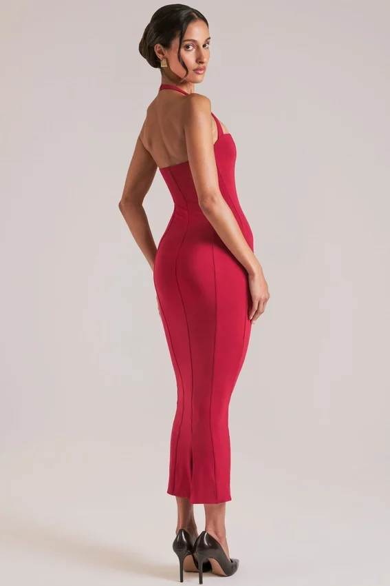 Landen Halterneck Midaxi Dress in Cherry Red Landen Halterneck Midaxi Dress in Cherry Red