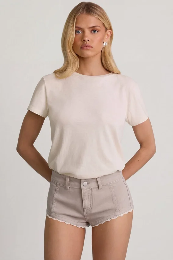 Lanori Low-Rise Hot Pants in Ecru Lanori Low-Rise Hot Pants in Ecru