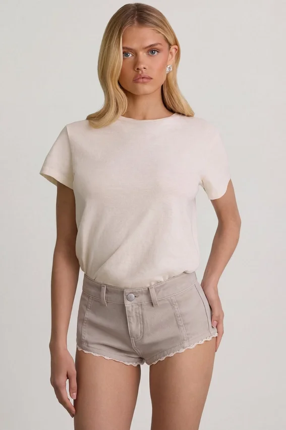 Lanori Low-Rise Hot Pants in Ecru Lanori Low-Rise Hot Pants in Ecru