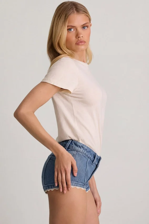 Lanori Low-Rise Hot Pants in Mid-Blue Lanori Low-Rise Hot Pants in Mid-Blue