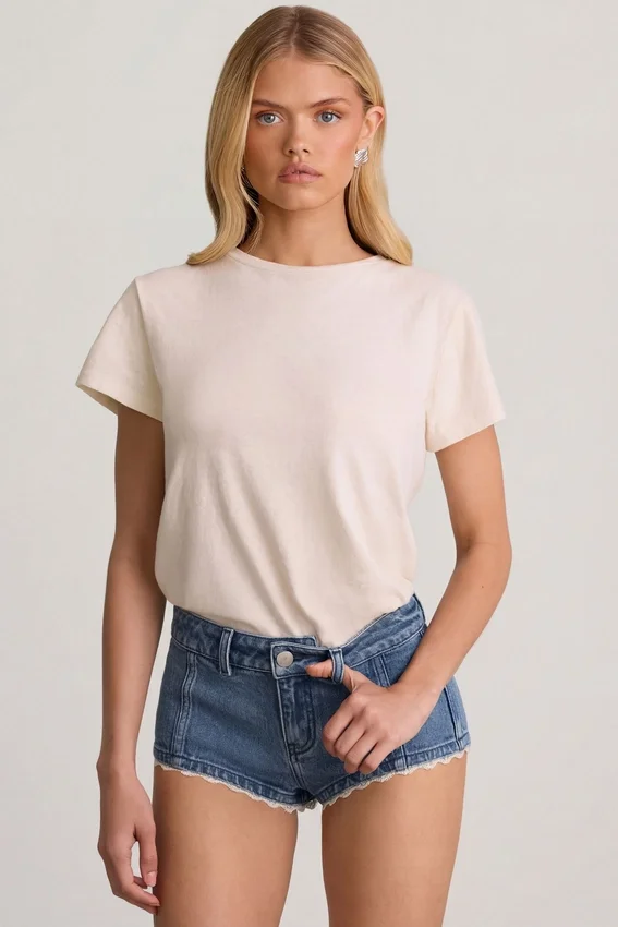 Lanori Low-Rise Hot Pants in Mid-Blue Lanori Low-Rise Hot Pants in Mid-Blue