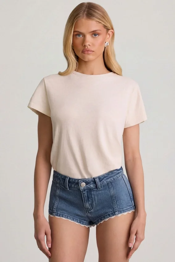 Lanori Low-Rise Hot Pants in Mid-Blue Lanori Low-Rise Hot Pants in Mid-Blue