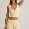 Lisha Modal Ribbed Mid-Rise Foldover Shorts in Buttercream Yellow Lisha Modal Ribbed Mid-Rise Foldover Shorts in Buttercream Yellow