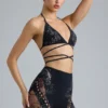 Liberty Embellished Cross-Strap Bikini Top in Black Liberty Embellished Cross-Strap Bikini Top in Black