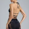 Liberty Embellished Cross-Strap Bikini Top in Black Liberty Embellished Cross-Strap Bikini Top in Black