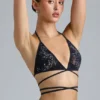 Liberty Embellished Cross-Strap Bikini Top in Black Liberty Embellished Cross-Strap Bikini Top in Black