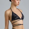 Liberty Embellished Cross-Strap Bikini Top in Black Liberty Embellished Cross-Strap Bikini Top in Black