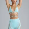 Liberty Embellished Cross-Strap Bikini Top in Ice Blue Liberty Embellished Cross-Strap Bikini Top in Ice Blue