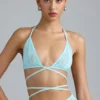 Liberty Embellished Cross-Strap Bikini Top in Ice Blue Liberty Embellished Cross-Strap Bikini Top in Ice Blue