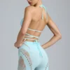 Liberty Embellished Cross-Strap Bikini Top in Ice Blue Liberty Embellished Cross-Strap Bikini Top in Ice Blue